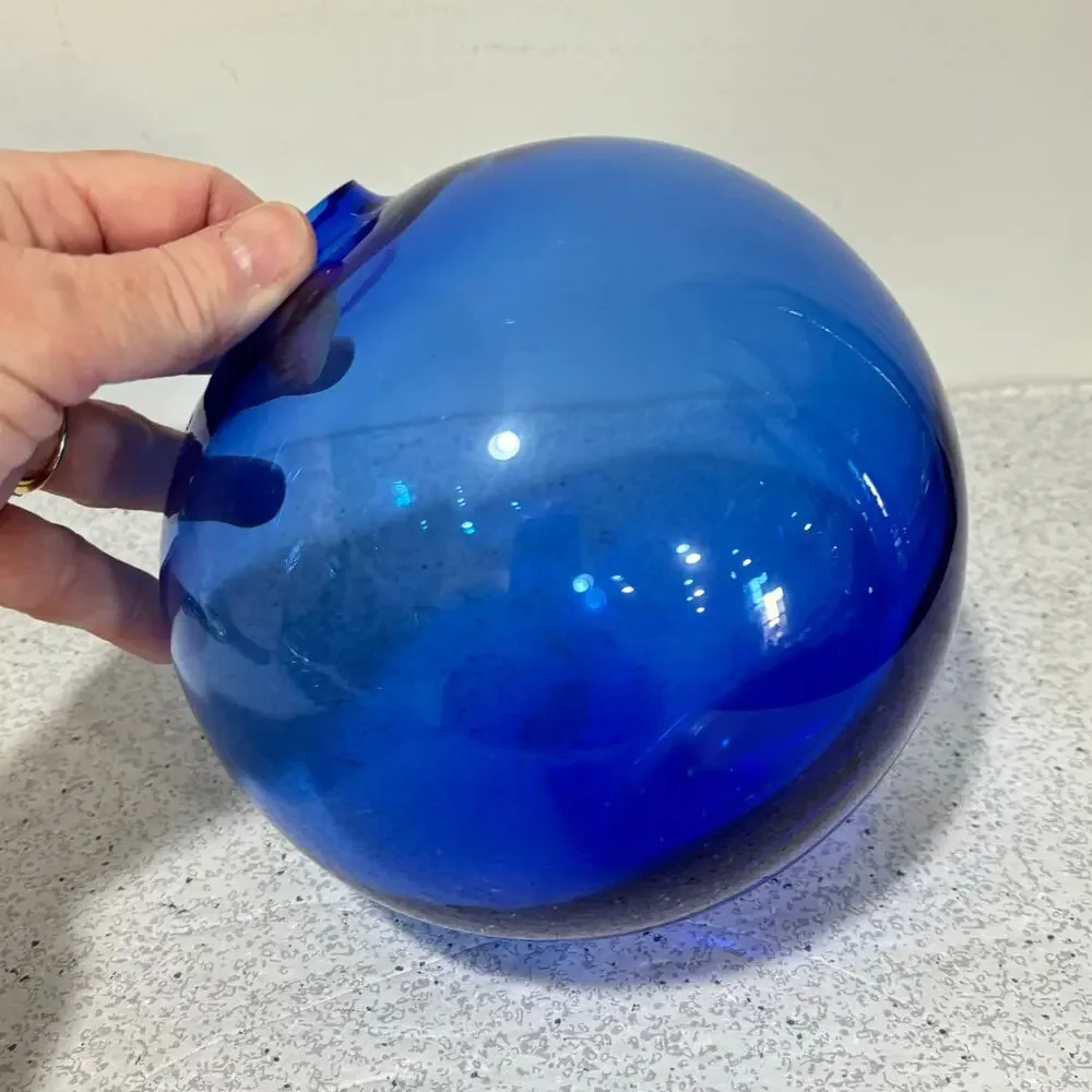 Cobalt blue glass vase bulbous ball Minimalist decorative unique home decor